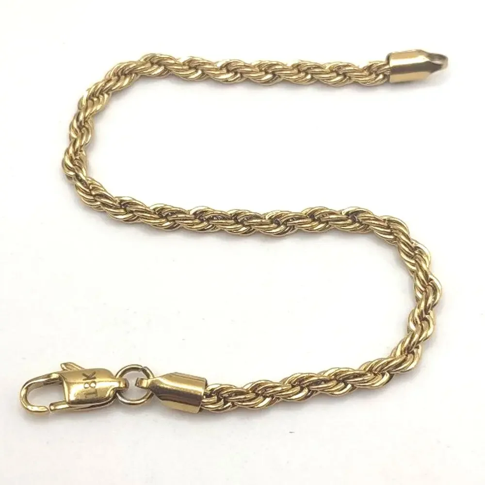 18k Gold Plated Diamond Cut Bracelet Chain Rope Jewelry VTG Fashion Birthday NEW
